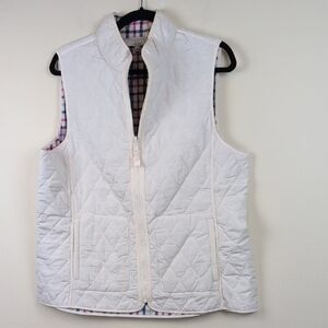 Talbots White Quilted Reversible Vest Colorful Plaid Pattern Size L